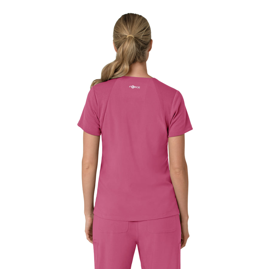 Force Cross-Flex Women's Flex Panel V-Neck Scrub Top Electric Fuschia back view