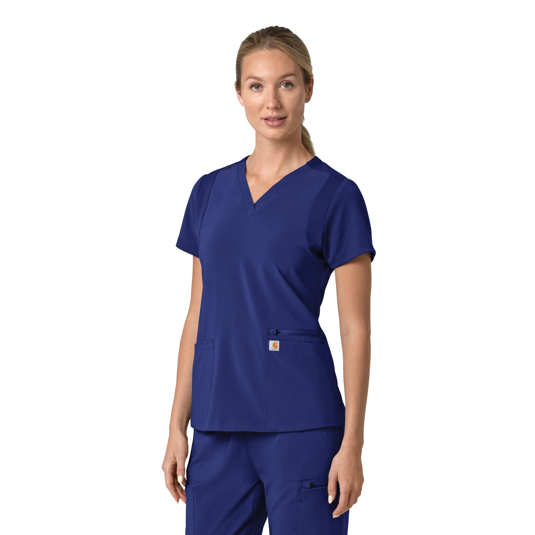 Force Cross-Flex Women's Flex Panel V-Neck Scrub Top Galaxy Blue side view