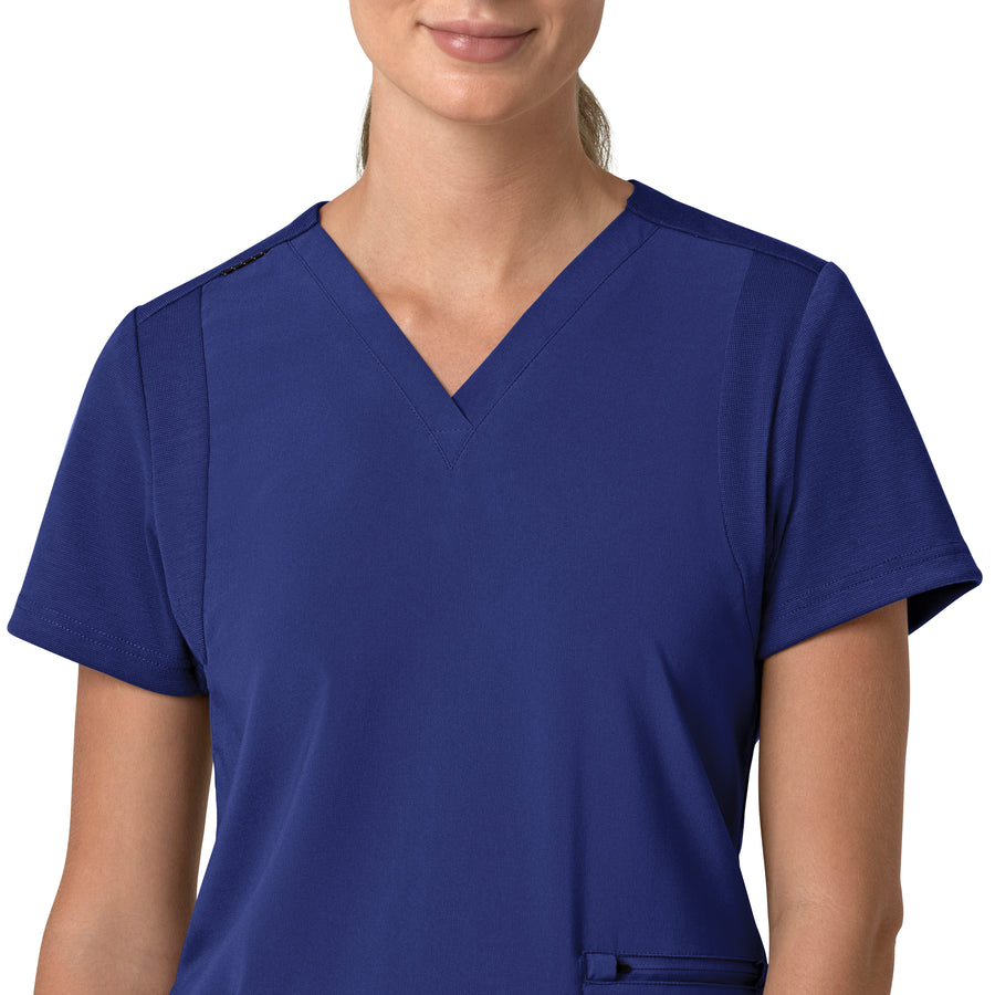 Force Cross-Flex Women's Flex Panel V-Neck Scrub Top Galaxy Blue front detail