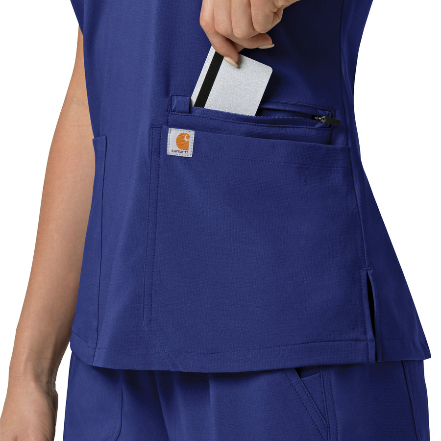Force Cross-Flex Women's Flex Panel V-Neck Scrub Top Galaxy Blue hemline detail