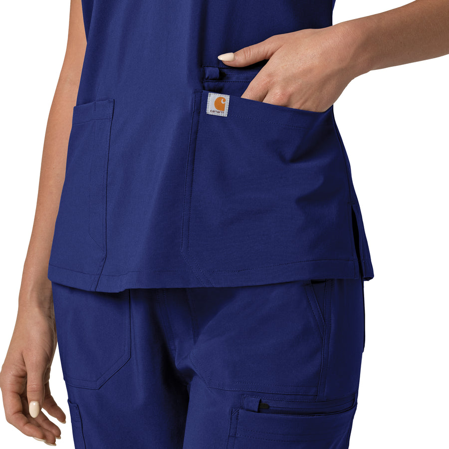 Force Cross-Flex Women's Flex Panel V-Neck Scrub Top Galaxy Blue back detail