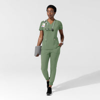 Force Cross-Flex Women's Flex Panel V-Neck Scrub Top Green Slate full scrub set