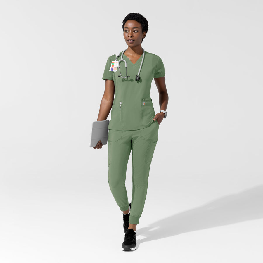 Force Cross-Flex Women's Flex Panel V-Neck Scrub Top Green Slate full scrub set