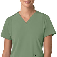 Force Cross-Flex Women's Flex Panel V-Neck Scrub Top Green Slate front detail