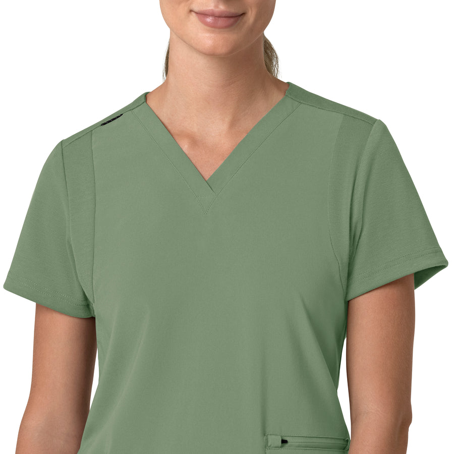 Force Cross-Flex Women's Flex Panel V-Neck Scrub Top Green Slate front detail