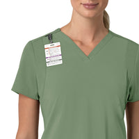 Force Cross-Flex Women's Flex Panel V-Neck Scrub Top Green Slate side detail 1