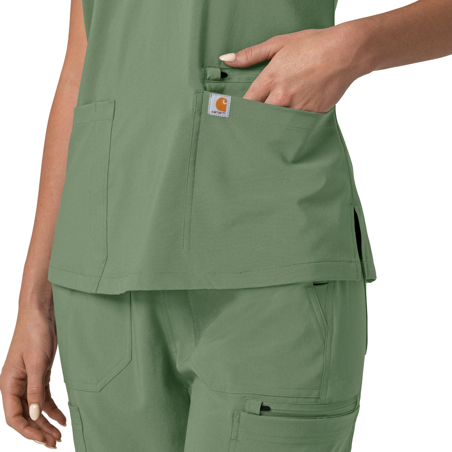 Force Cross-Flex Women's Flex Panel V-Neck Scrub Top Green Slate back detail