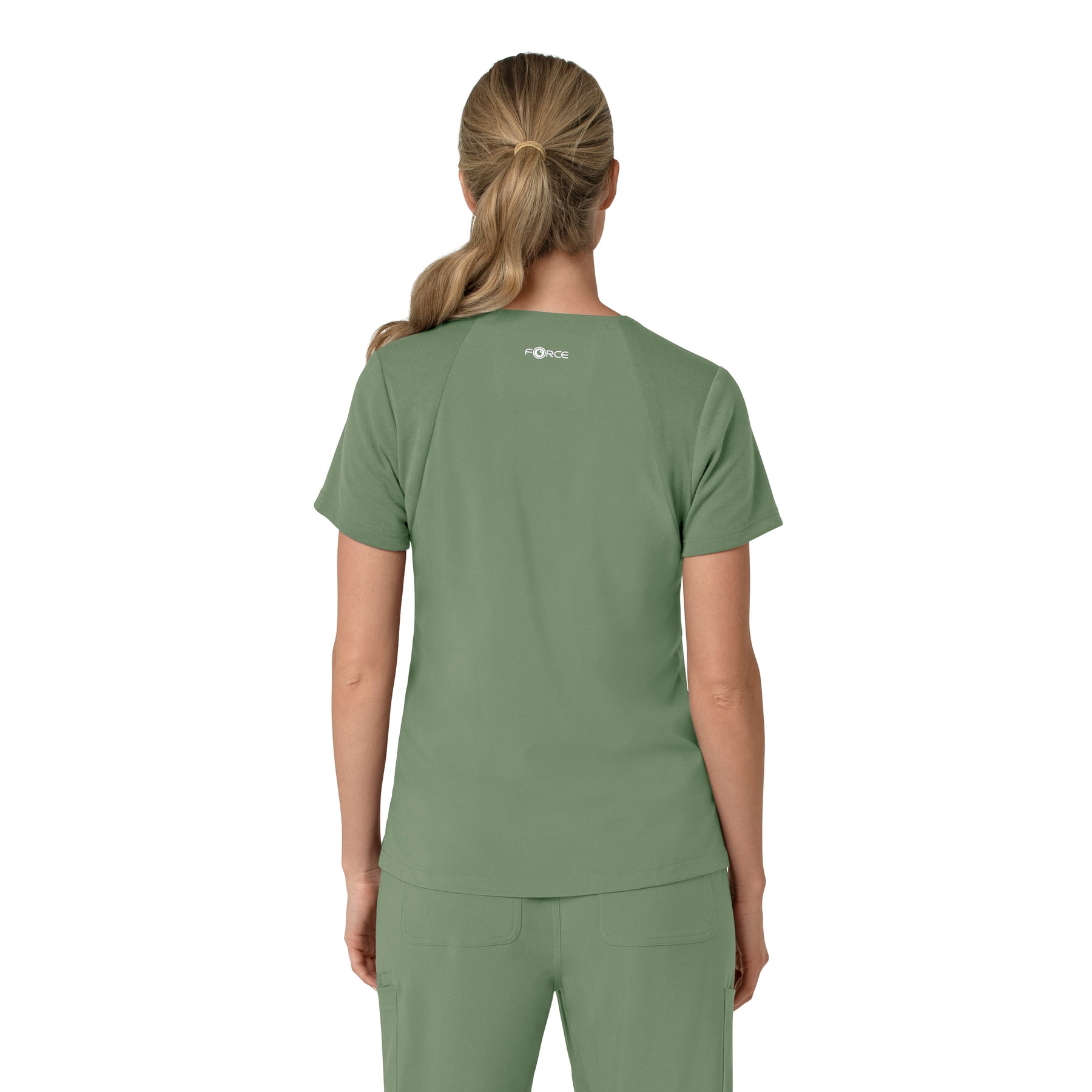 Force Cross-Flex Women's Flex Panel V-Neck Scrub Top Green Slate back view