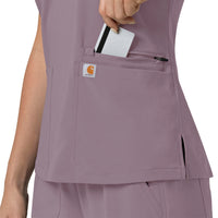 Force Cross-Flex Women's Flex Panel V-Neck Scrub Top Lavender Mist hemline detail