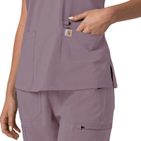 Force Cross-Flex Women's Flex Panel V-Neck Scrub Top Lavender Mist back detail