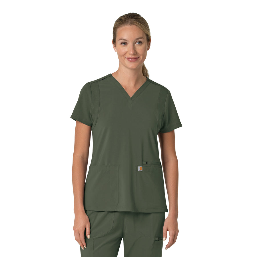 Force Cross-Flex Women's Flex Panel V-Neck Scrub Top Olive