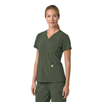 Force Cross-Flex Women's Flex Panel V-Neck Scrub Top Olive side view