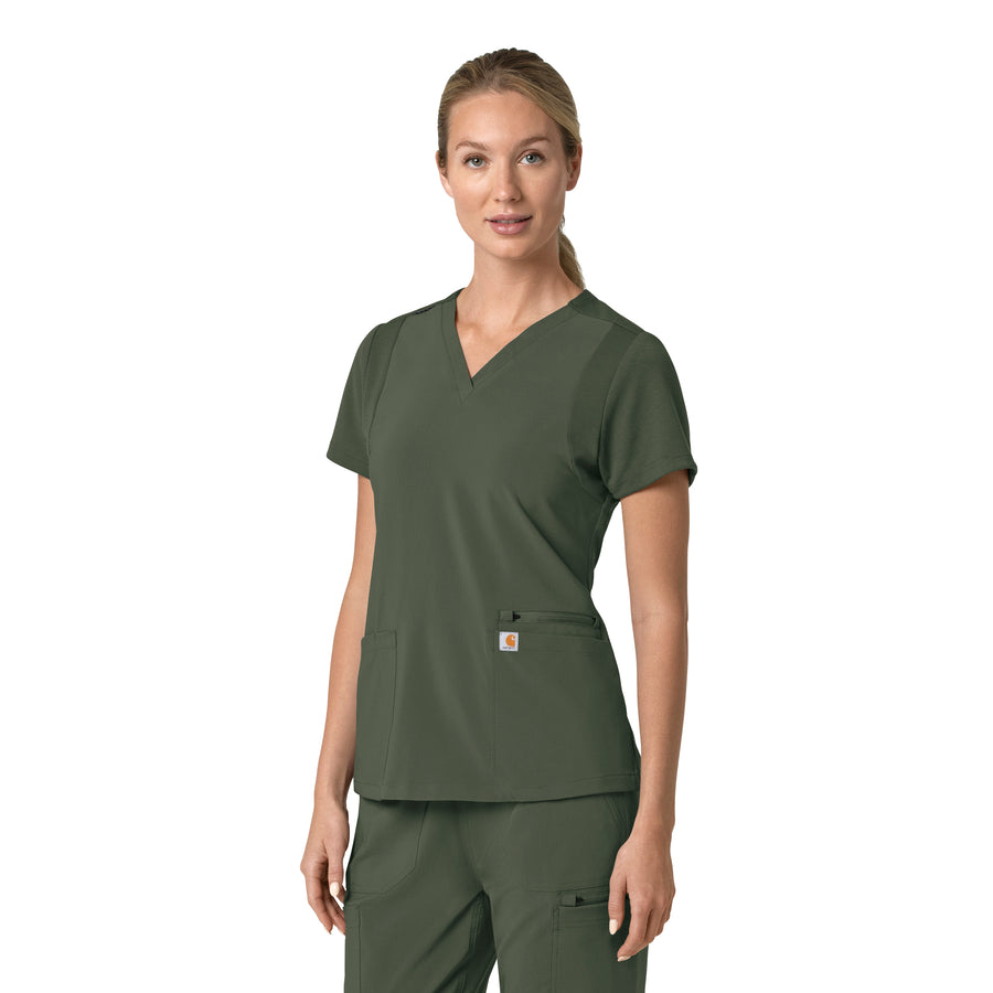 Force Cross-Flex Women's Flex Panel V-Neck Scrub Top Olive side view