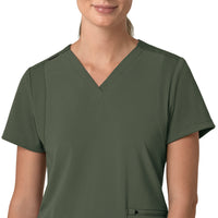 Force Cross-Flex Women's Flex Panel V-Neck Scrub Top Olive front detail