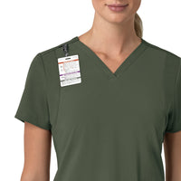 Force Cross-Flex Women's Flex Panel V-Neck Scrub Top Olive side detail 1