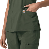 Force Cross-Flex Women's Flex Panel V-Neck Scrub Top Olive pocket detail