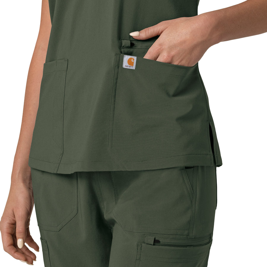 Force Cross-Flex Women's Flex Panel V-Neck Scrub Top Olive pocket detail