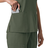 Force Cross-Flex Women's Flex Panel V-Neck Scrub Top Olive pocket with pen slot