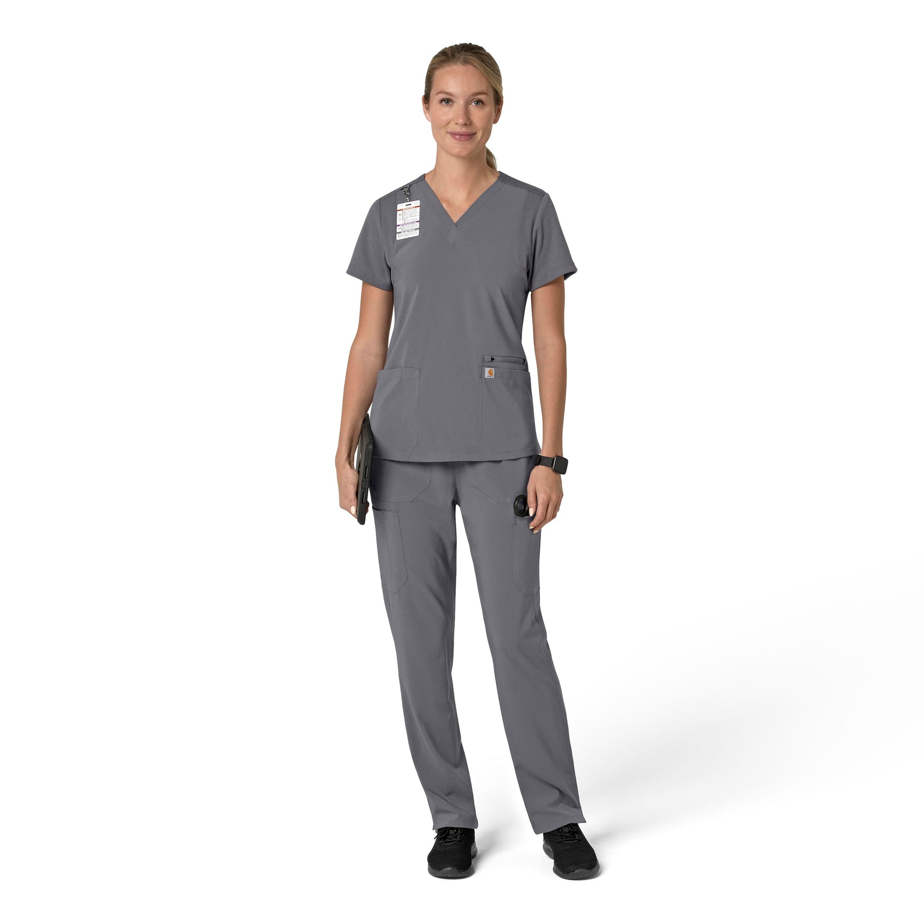 Force Cross-Flex Women's Flex Panel V-Neck Scrub Top Pewter full scrub set