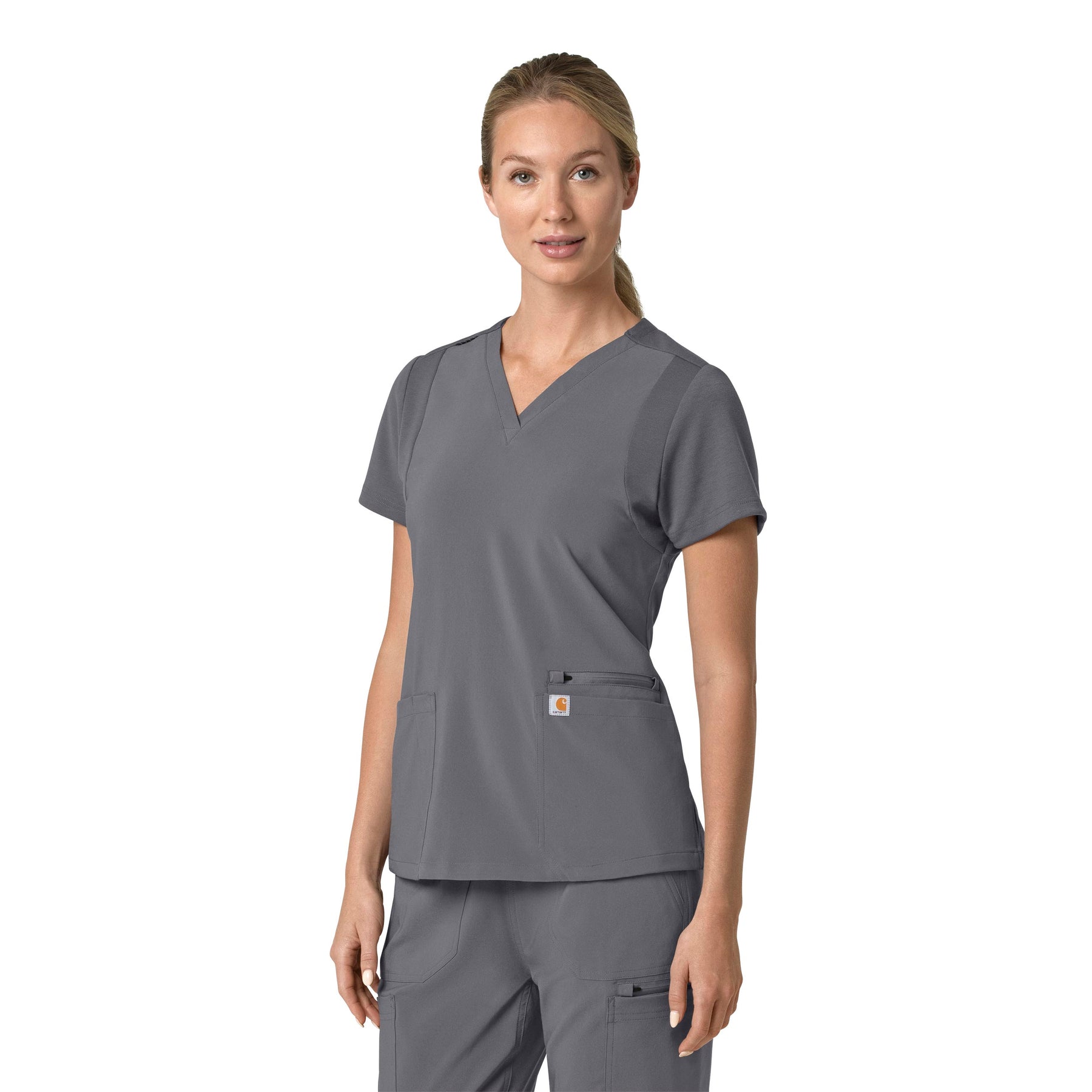 Force Cross-Flex Women's Flex Panel V-Neck Scrub Top Pewter side view