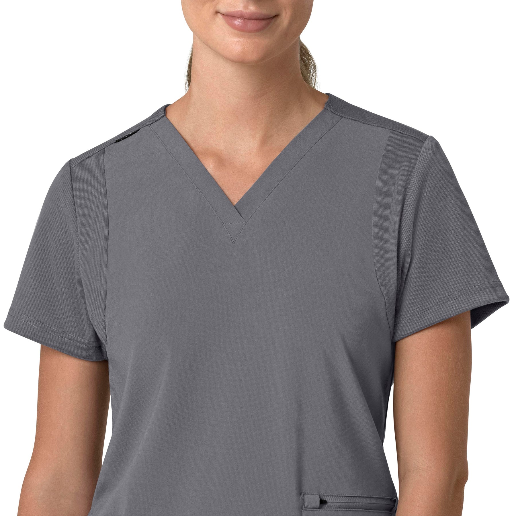 Force Cross-Flex Women's Flex Panel V-Neck Scrub Top Pewter front detail