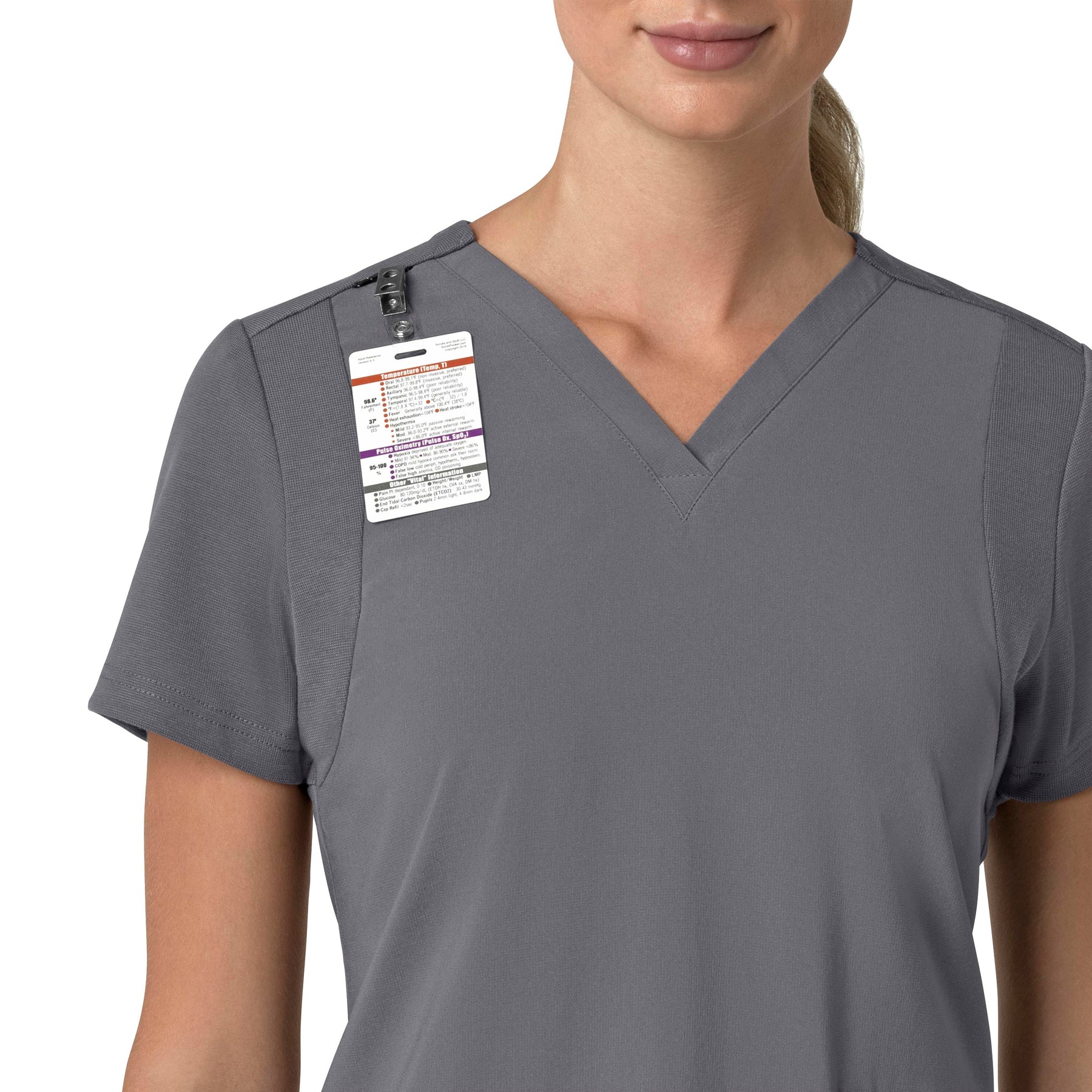 Force Cross-Flex Women's Flex Panel V-Neck Scrub Top Pewter side detail 1