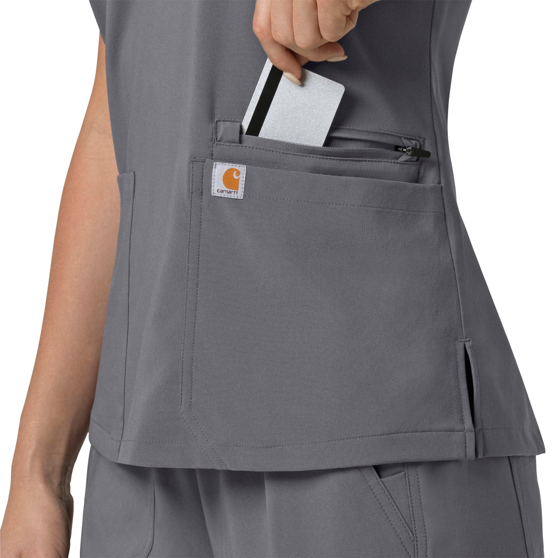 Force Cross-Flex Women's Flex Panel V-Neck Scrub Top Pewter hemline detail