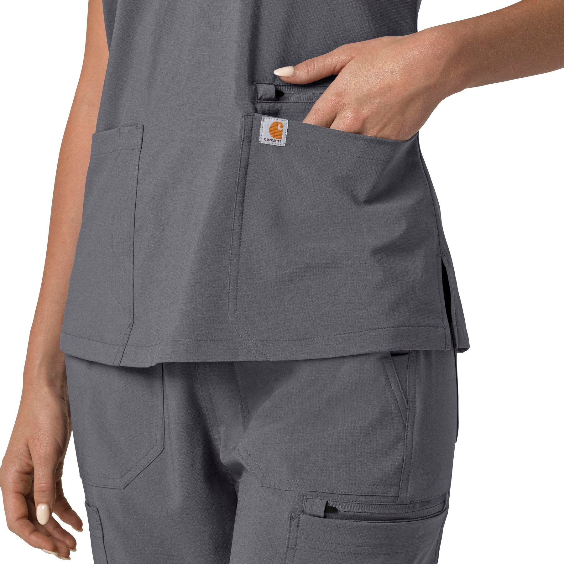 Force Cross-Flex Women's Flex Panel V-Neck Scrub Top Pewter back detail