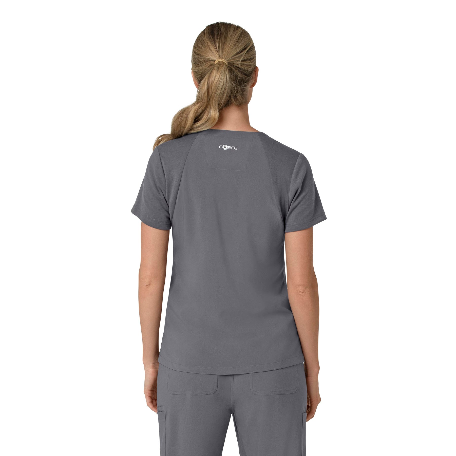 Force Cross-Flex Women's Flex Panel V-Neck Scrub Top Pewter back view