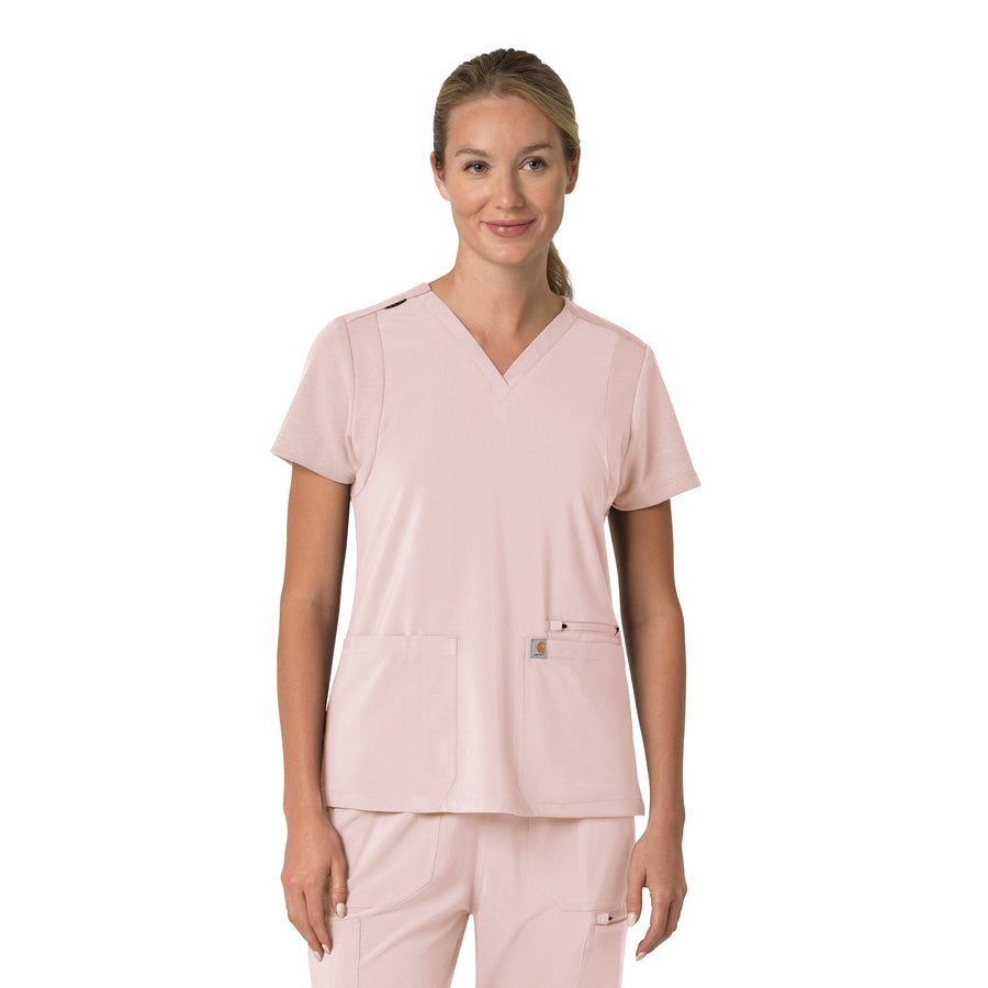 Force Cross-Flex Women's Flex Panel V-Neck Scrub Top Soft Rose