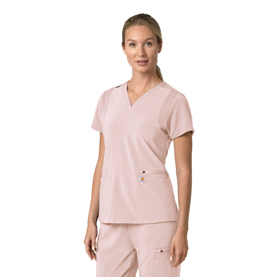 Force Cross-Flex Women's Flex Panel V-Neck Scrub Top Soft Rose side view