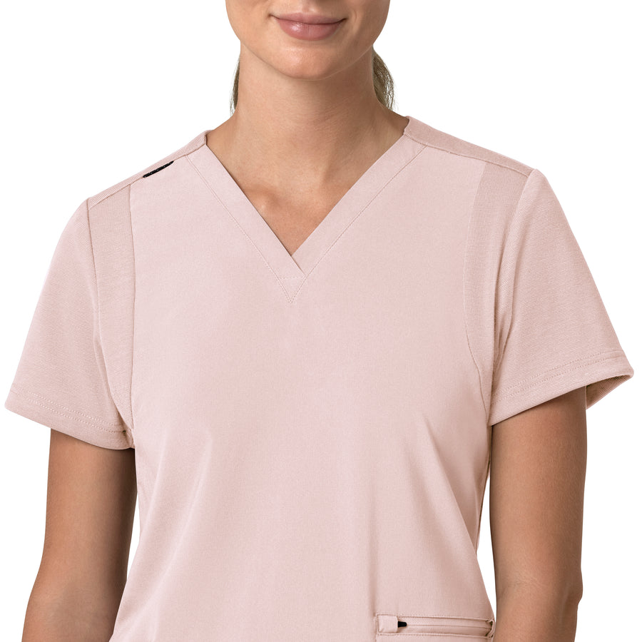 Force Cross-Flex Women's Flex Panel V-Neck Scrub Top Soft Rose front detail