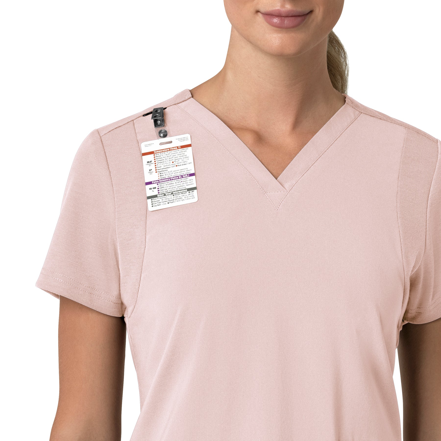 Force Cross-Flex Women's Flex Panel V-Neck Scrub Top Soft Rose side detail 1