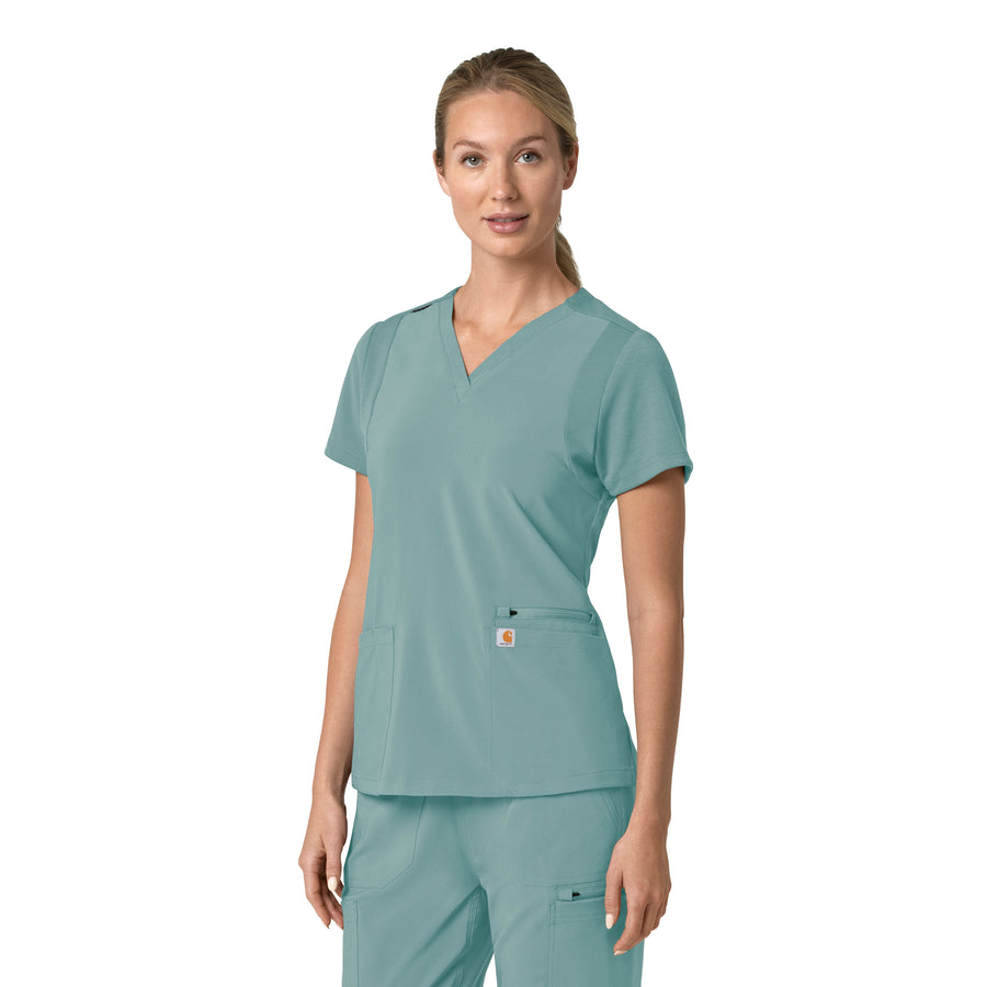 Force Cross-Flex Women's Flex Panel V-Neck Scrub Top Summer Blue side view