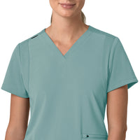 Force Cross-Flex Women's Flex Panel V-Neck Scrub Top Summer Blue front detail
