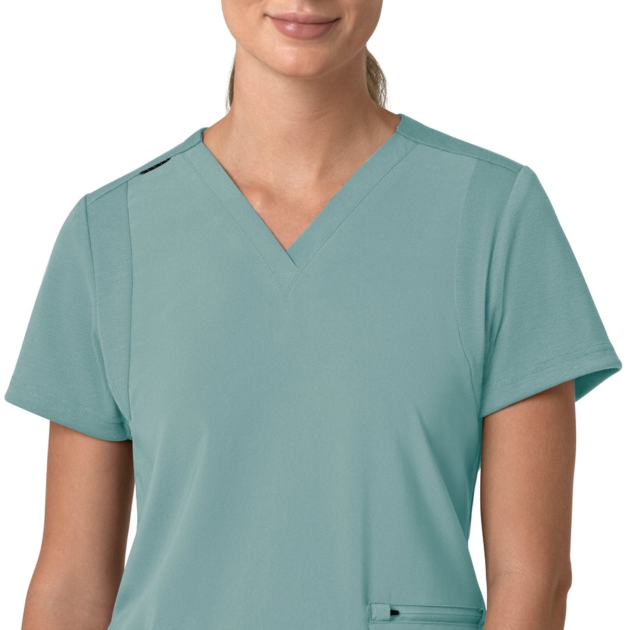 Force Cross-Flex Women's Flex Panel V-Neck Scrub Top Summer Blue front detail