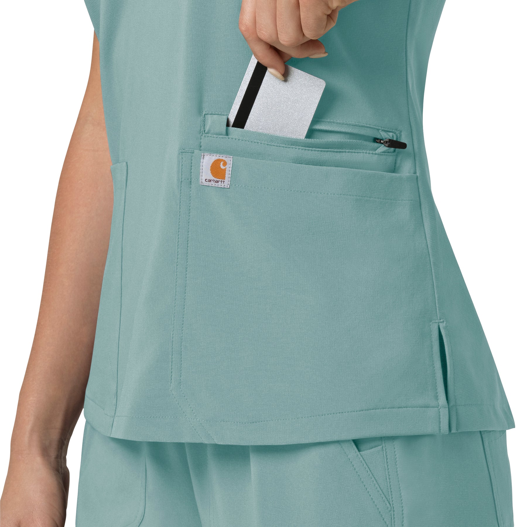 Force Cross-Flex Women's Flex Panel V-Neck Scrub Top Summer Blue hemline detail