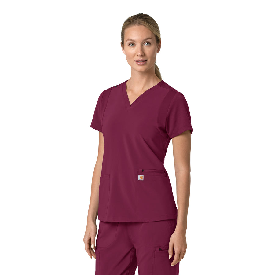 Force Cross-Flex Women's Flex Panel V-Neck Scrub Top Wine side view