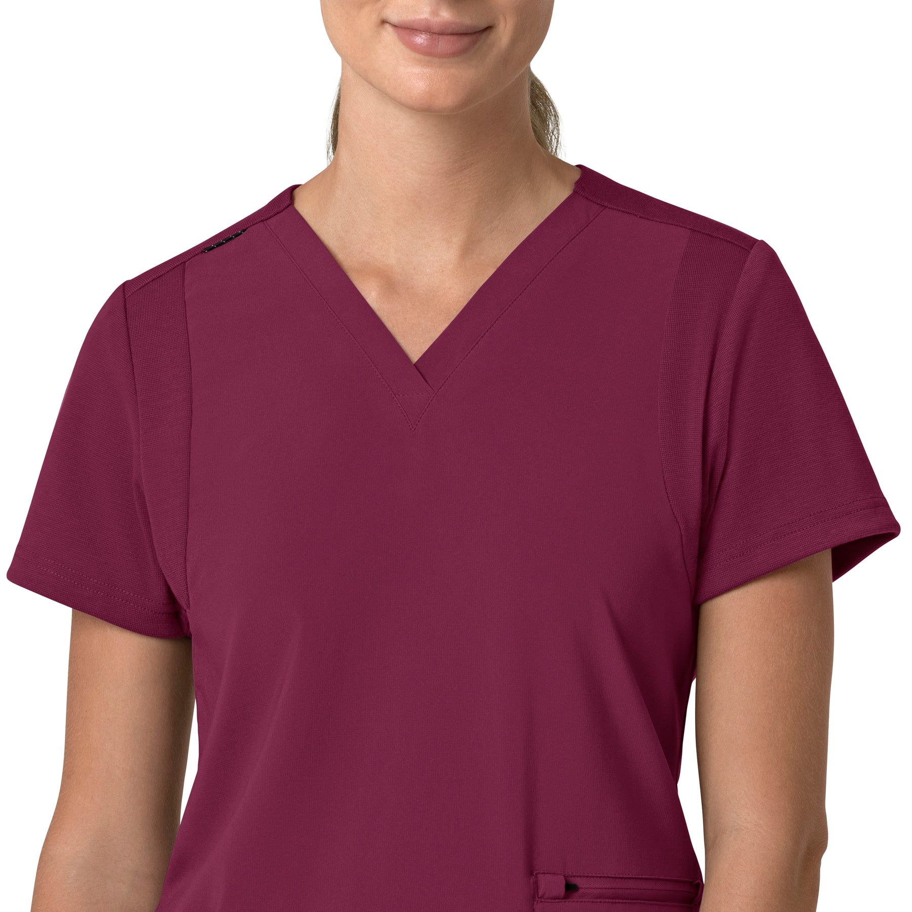 Force Cross-Flex Women's Flex Panel V-Neck Scrub Top Wine front detail