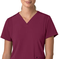 Force Cross-Flex Women's Flex Panel V-Neck Scrub Top Wine front detail
