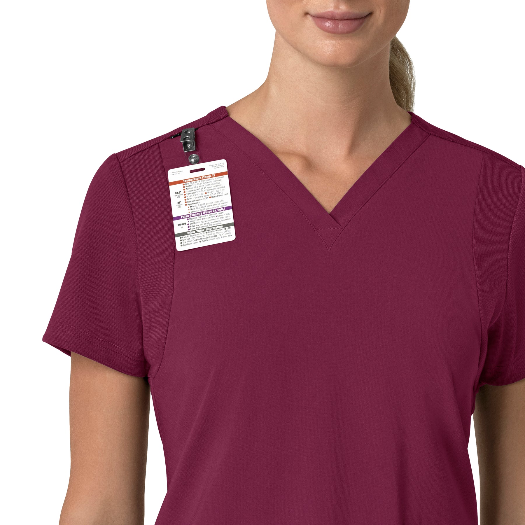 Force Cross-Flex Women's Flex Panel V-Neck Scrub Top Wine side detail 1