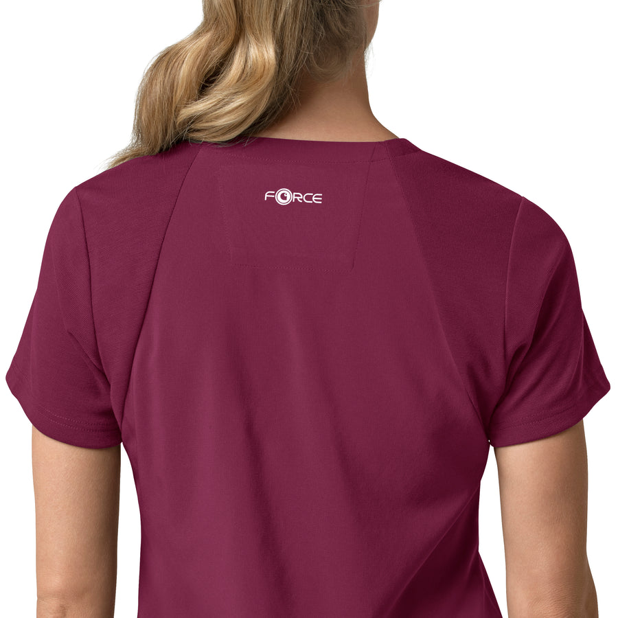 Force Cross-Flex Women's Flex Panel V-Neck Scrub Top Wine side detail 2