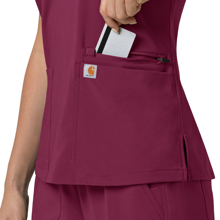Force Cross-Flex Women's Flex Panel V-Neck Scrub Top Wine hemline detail