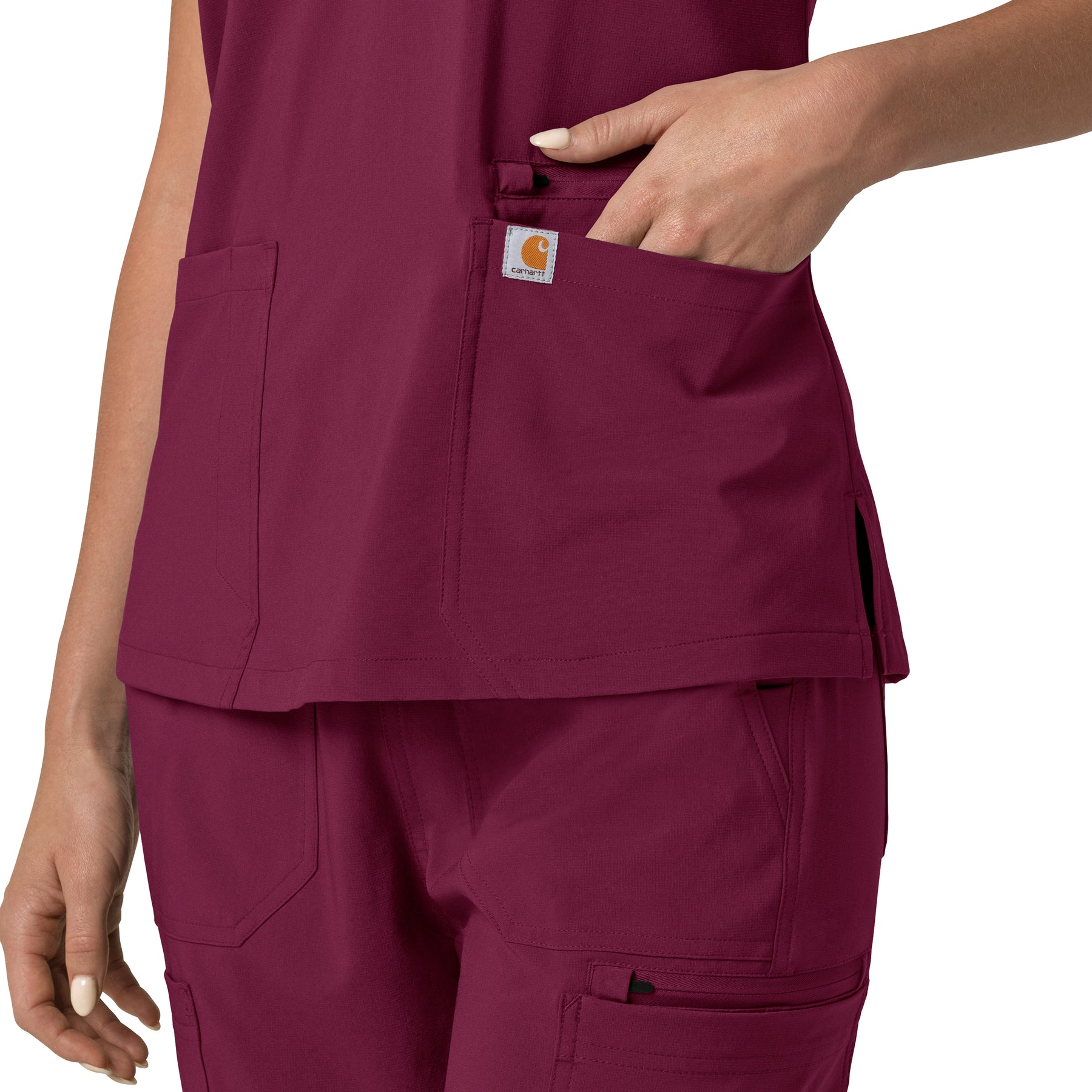 Force Cross-Flex Women's Flex Panel V-Neck Scrub Top Wine back detail