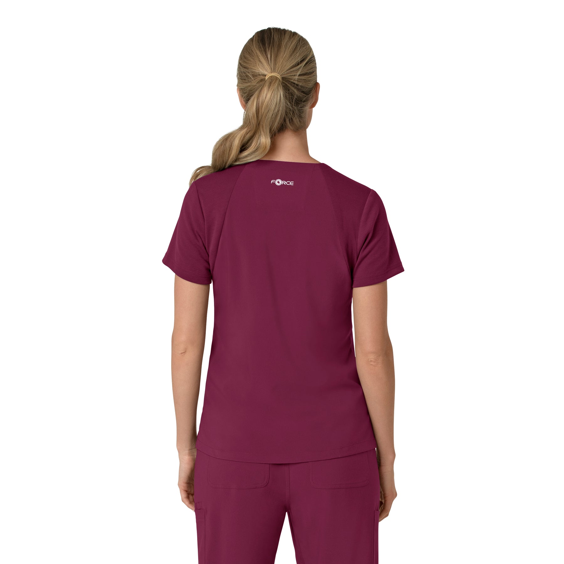Force Cross-Flex Women's Flex Panel V-Neck Scrub Top Wine back view