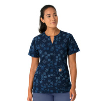 Carhartt Prints Women's Notch Neck Print Scrub Top Winter Quilt Navy