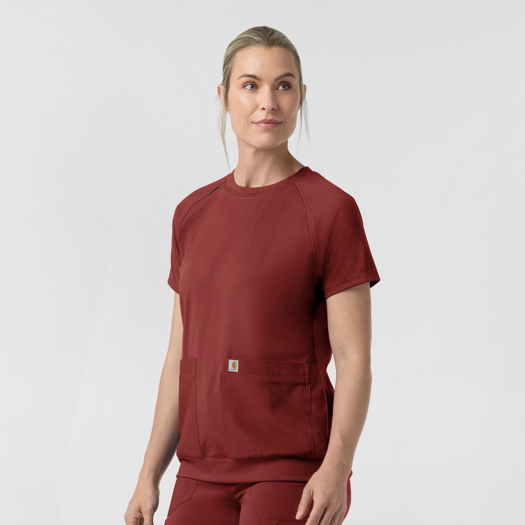 Force Cross-Flex Knit Women's Crew Neck Scrub Top Amber Terrain side view