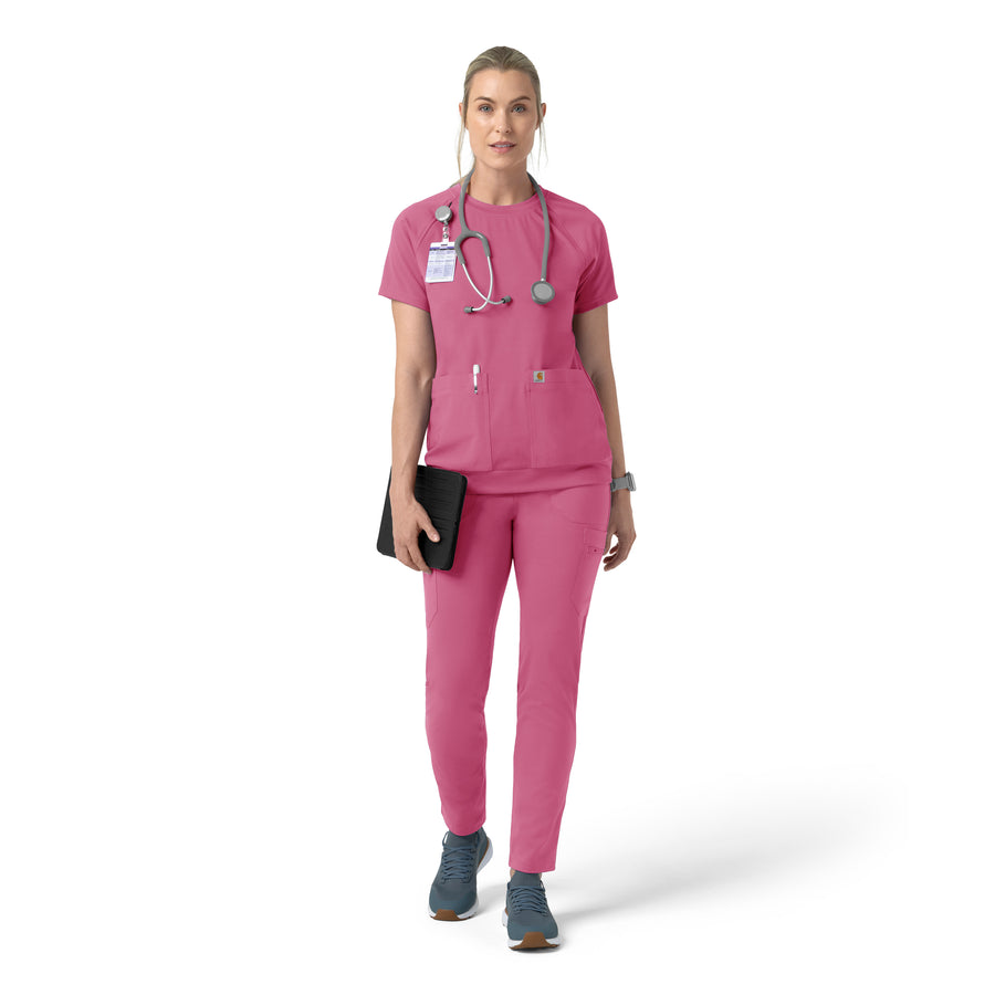 Force Cross-Flex Knit Women's Crew Neck Scrub Top Electric Fuschia full scrub set