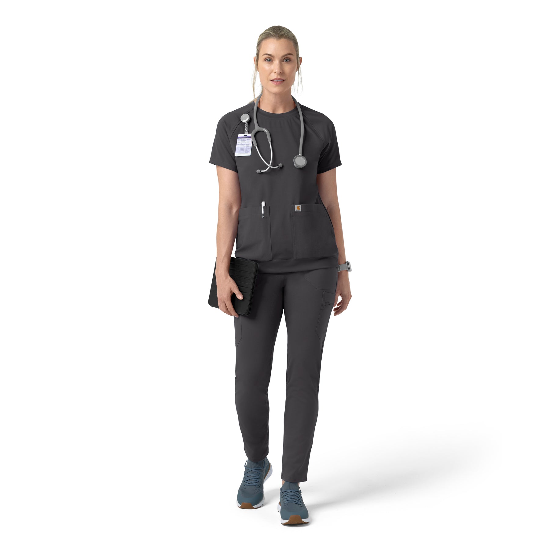Force Cross-Flex Knit Women's Crew Neck Scrub Top Pewter full scrub set