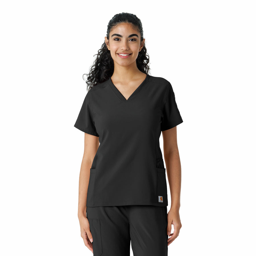 Force Cross-Flex Women's Knit Panel Scrub Top Black